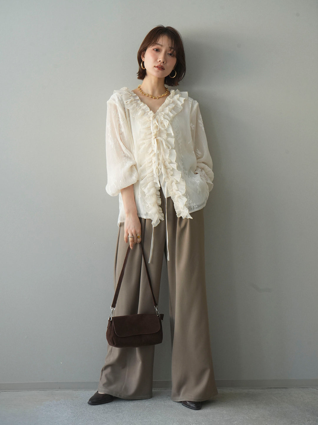 [予約]楊柳ラッフルフリルカーディガン/ivory