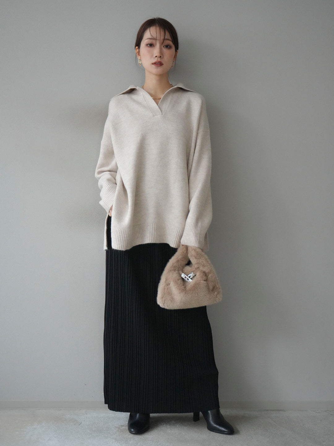 [予約]プリーツIラインスカート/black