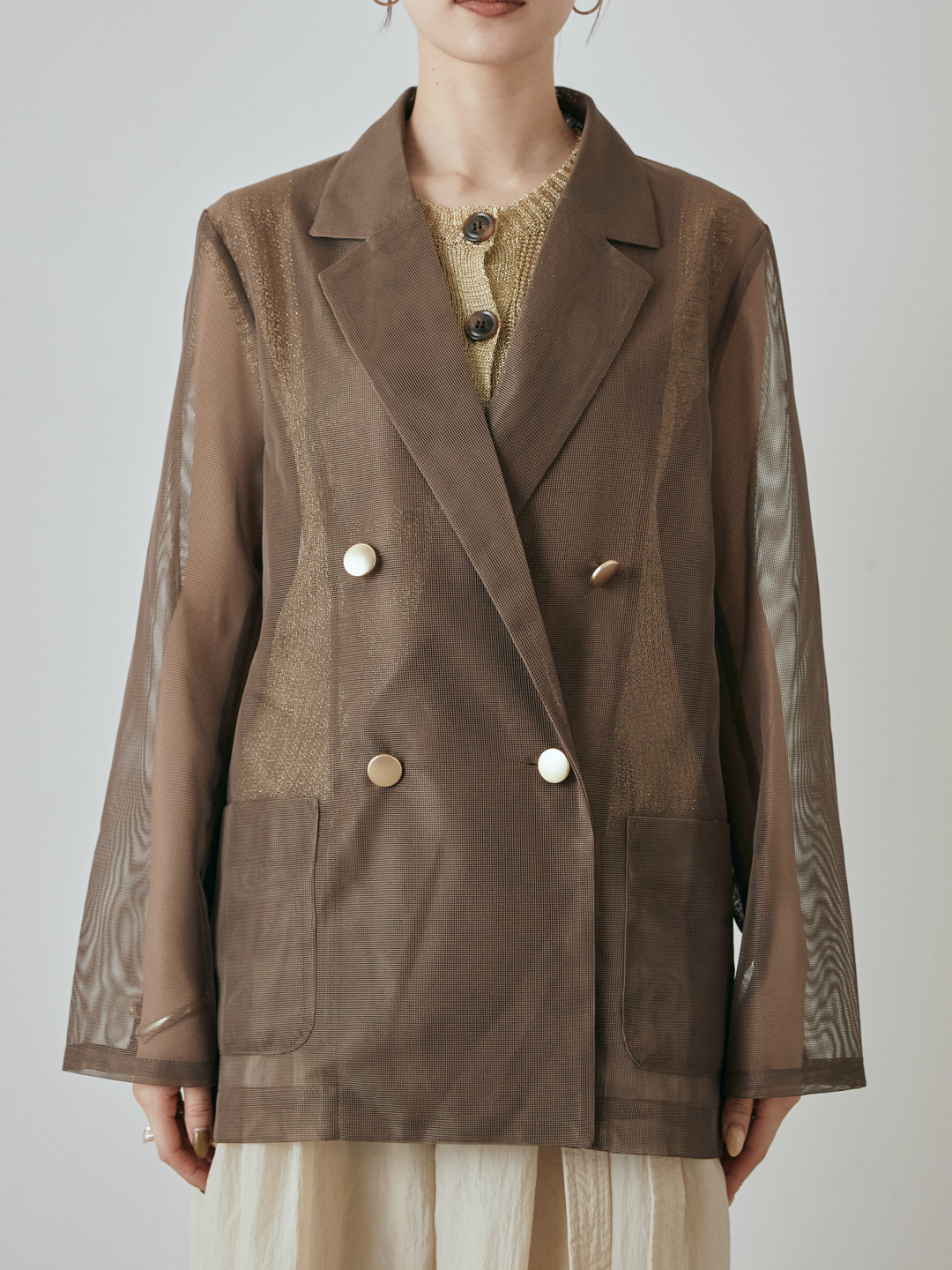 予約]メッシュテーラードジャケット/モカ – Lumier