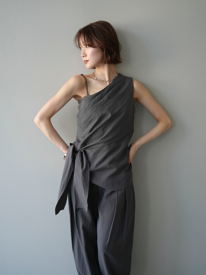 [予約]ワンショルダーラップトップス/gray