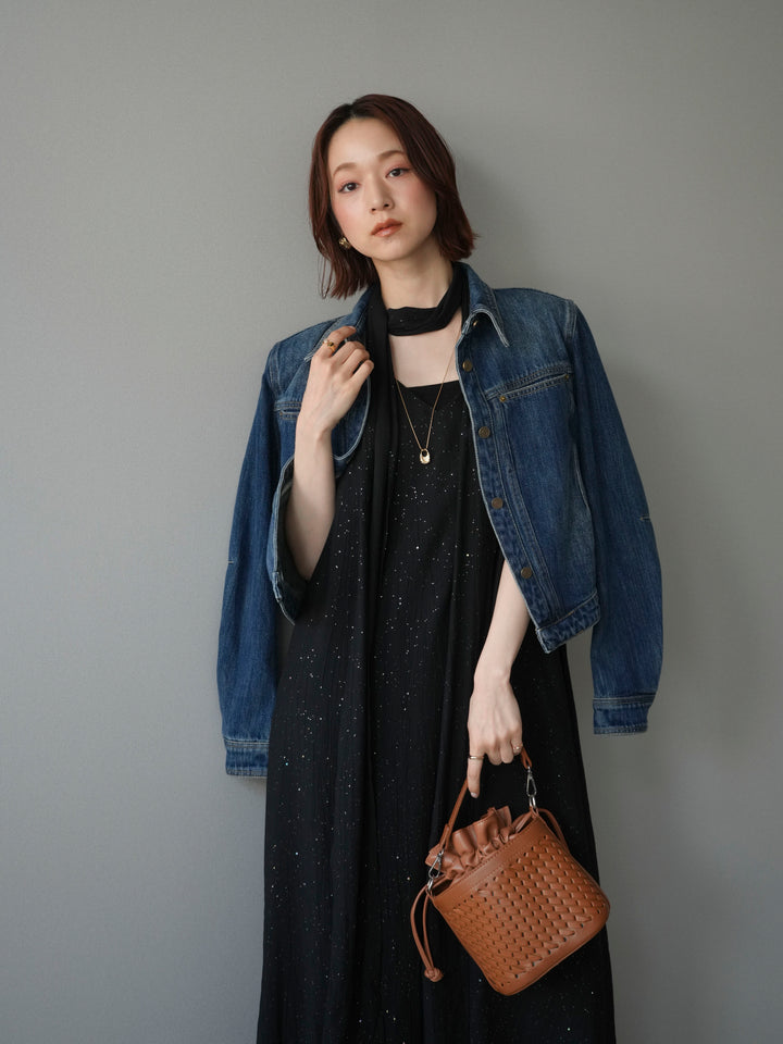 [予約]ラメツイストストラップVバックドレス/black