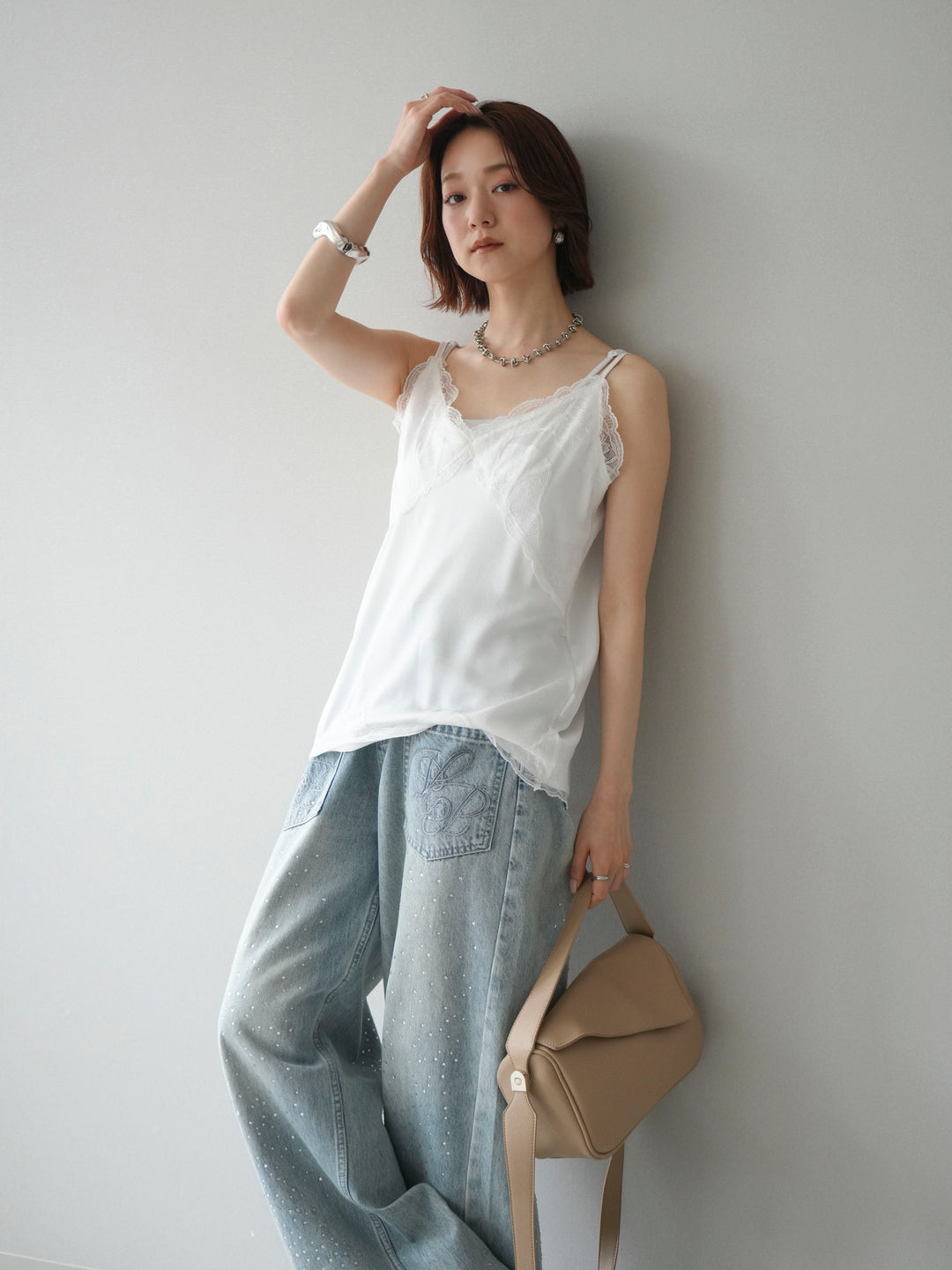 [予約]レーストリムキャミソール/white