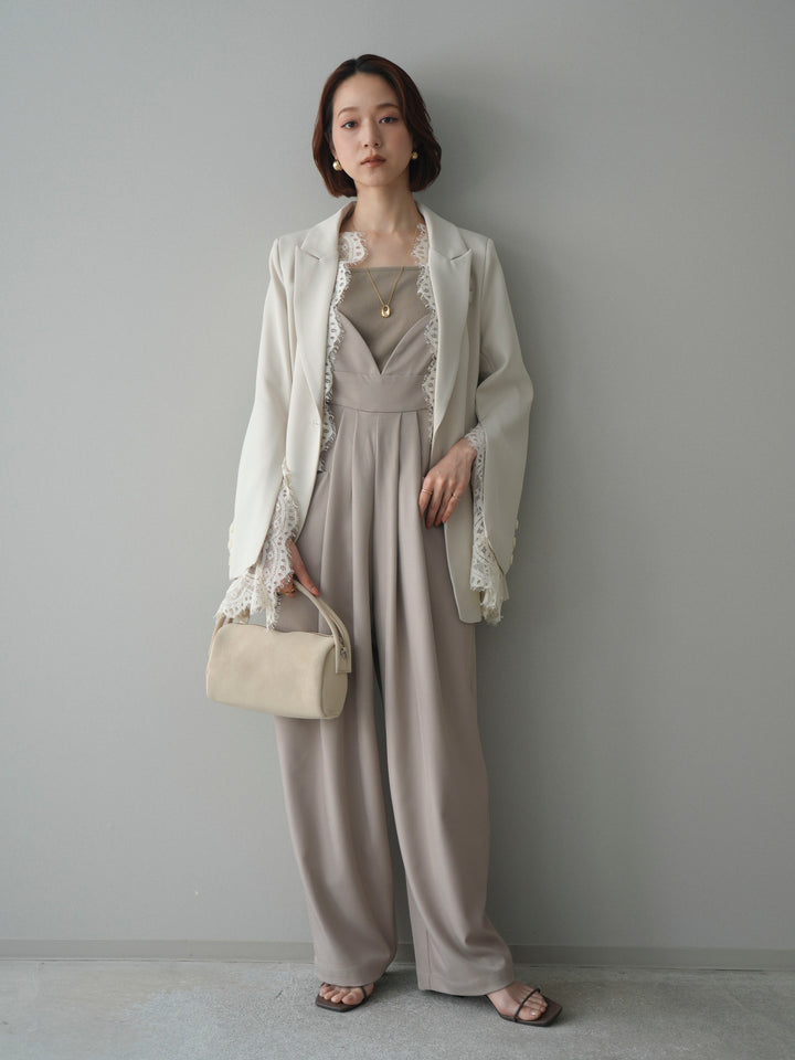 [SET]レースレイヤードスリットジャケット+バックデザインサロペット(2set)