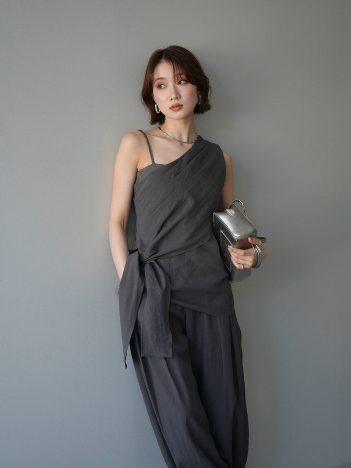 [予約]ワンショルダーラップトップス/gray