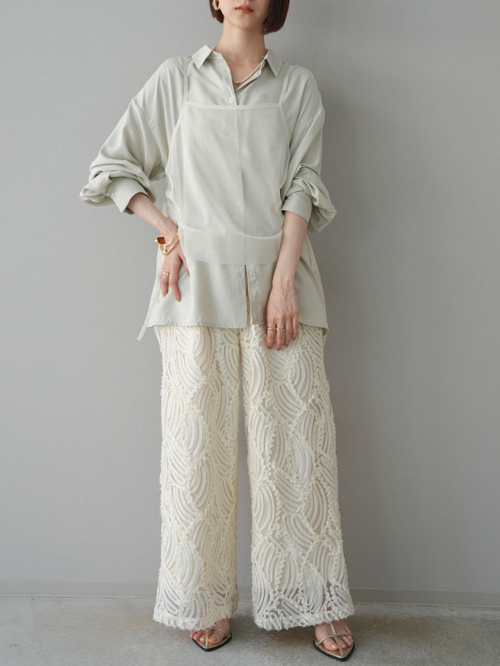 【預購】透視提花寬褲/象牙白
