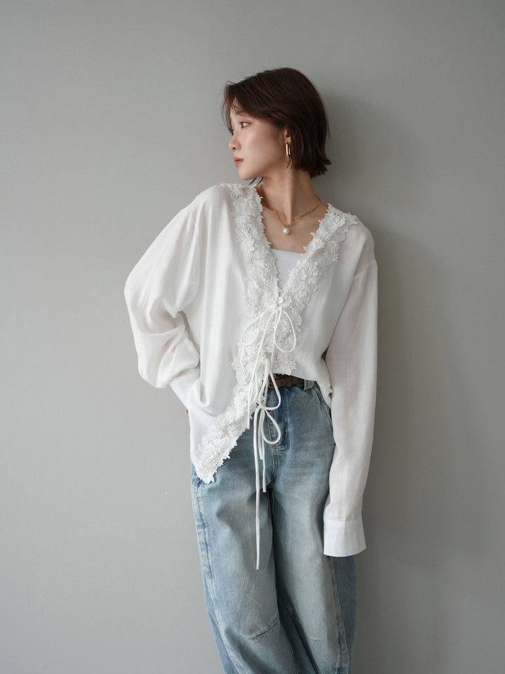 [予約]レースフロントリボンブラウス/white