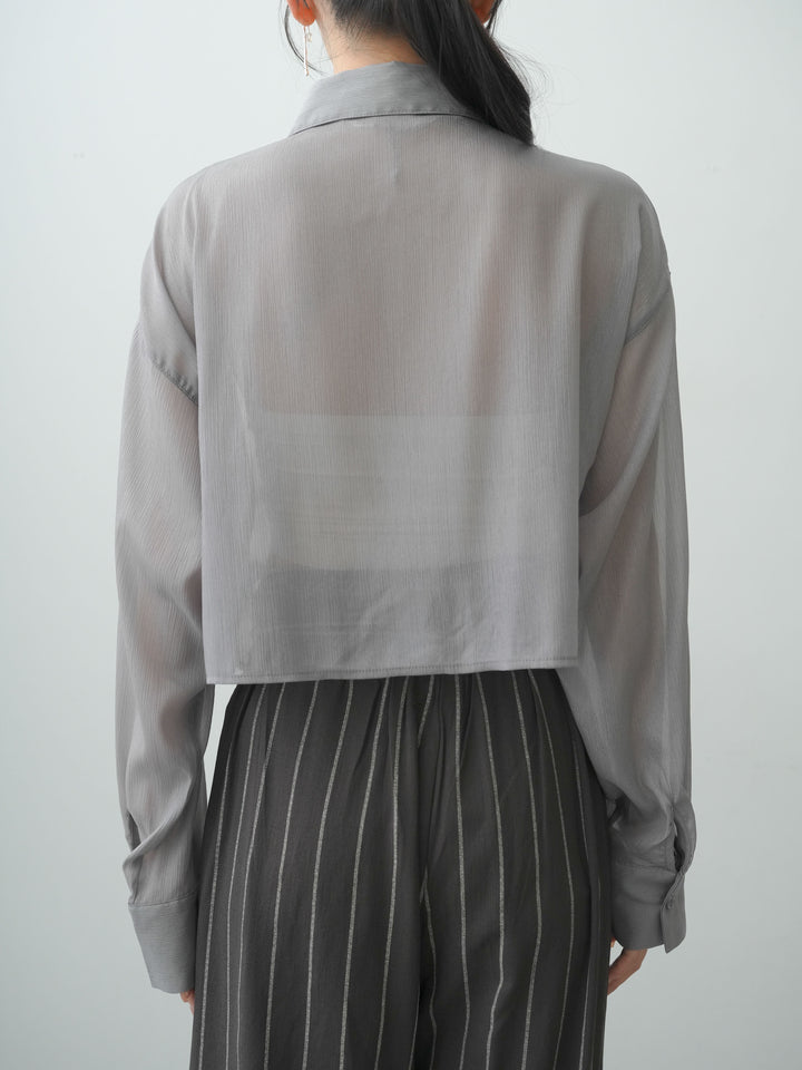 [予約]ラメシアーフロントシャーリングブラウス/charcoal