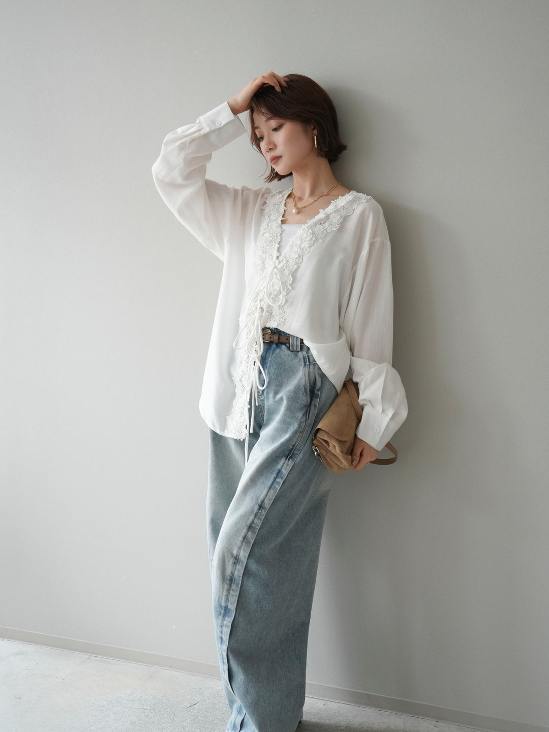 [SET]レースフロントリボンブラウス+選べるアクセセット(2set)