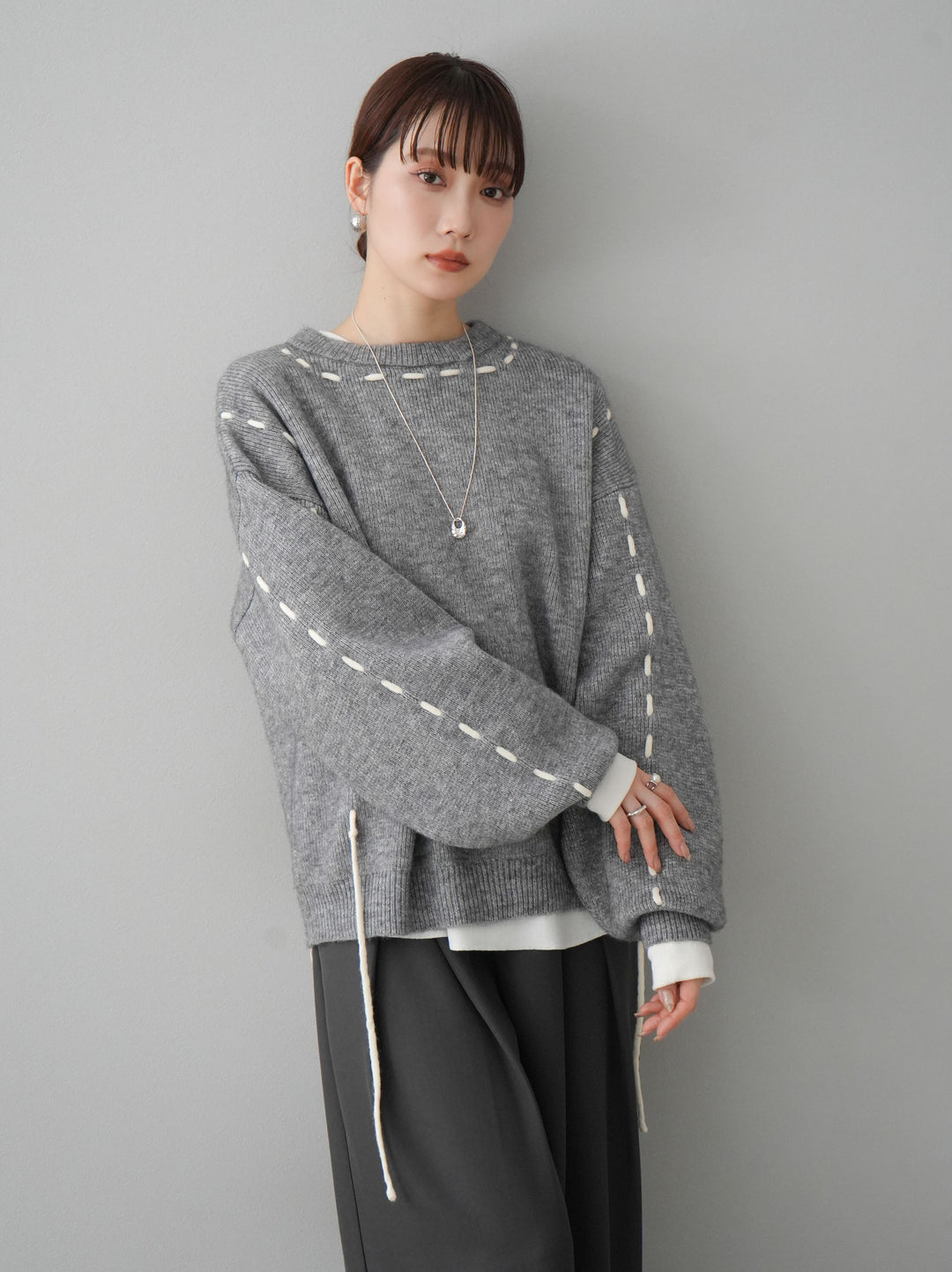 [預訂] 針織設計套頭衫/灰色