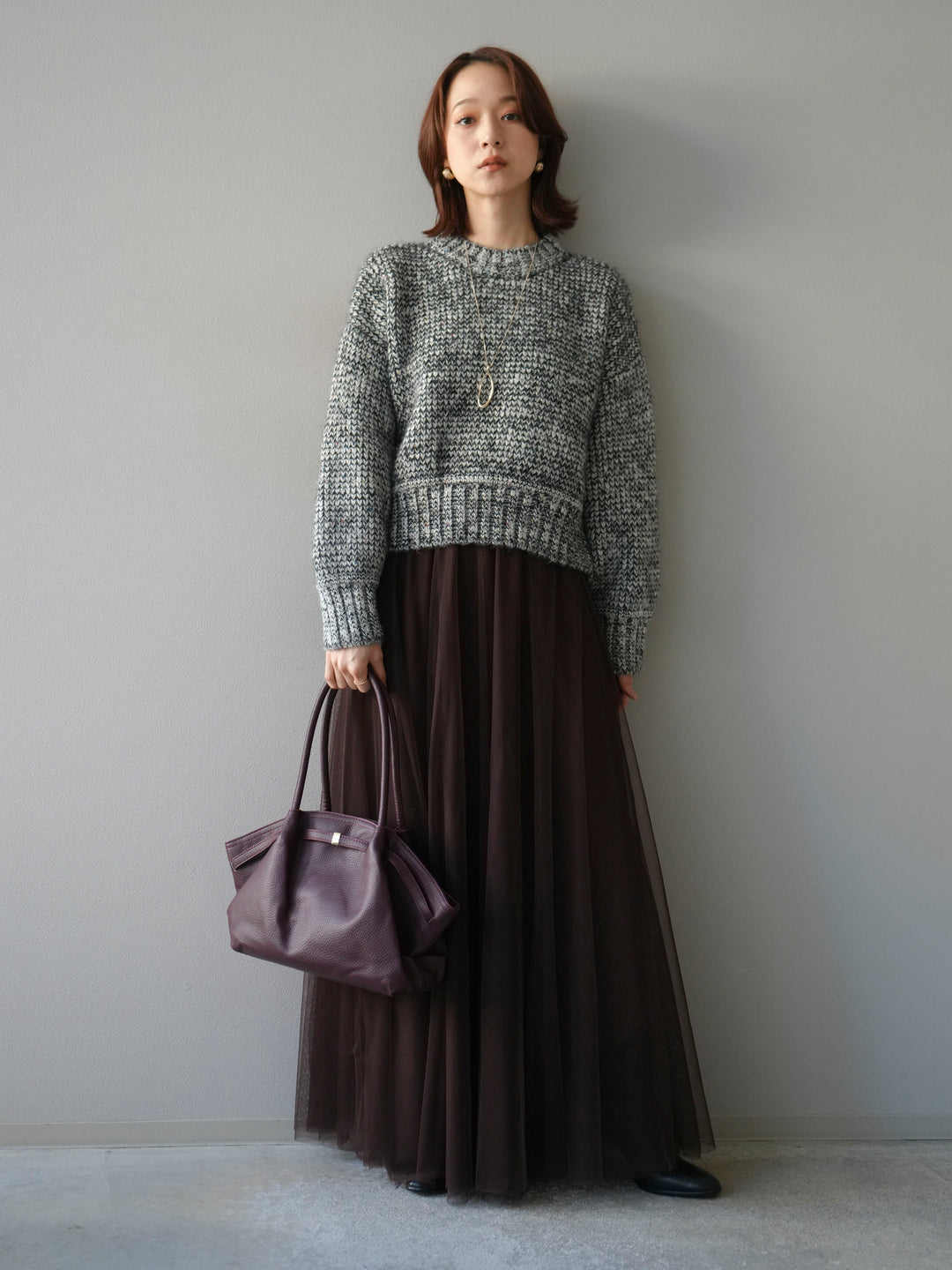 [予約]ボリュームスリーブミックスネップニットプルオーバー/gray