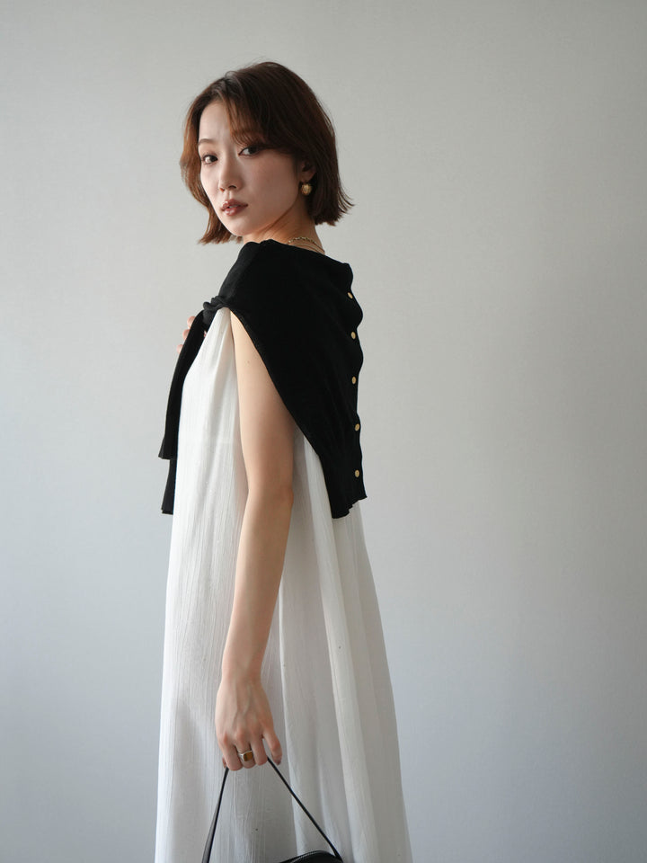 [予約]ラメツイストストラップVバックドレス/white