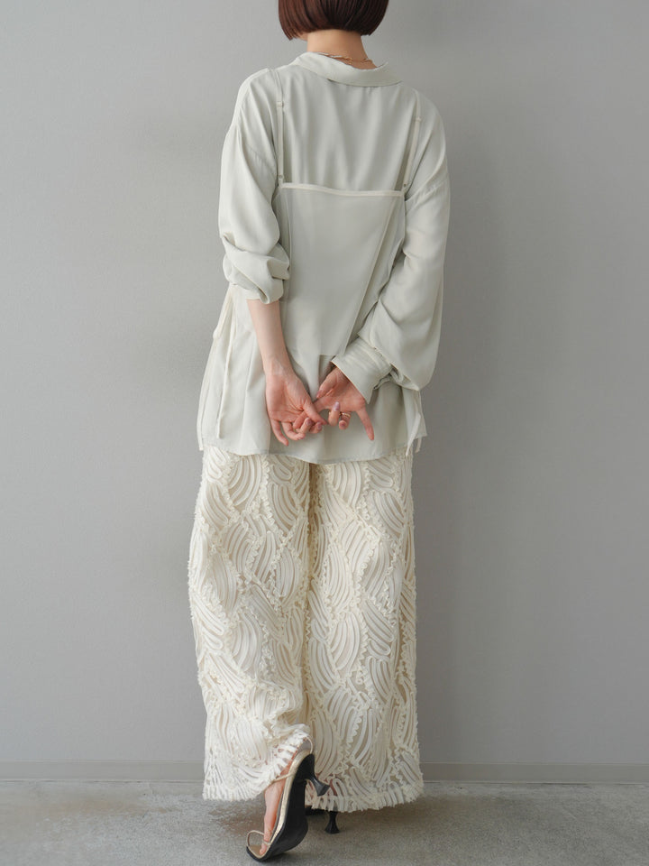 【預購】透視提花寬褲/象牙白