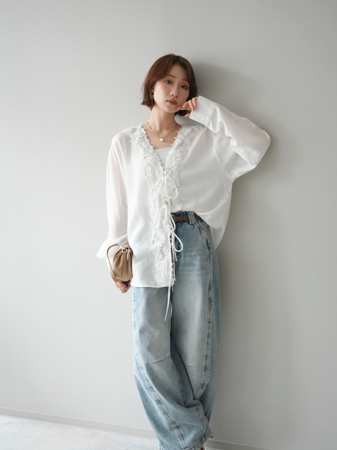 [SET]レースフロントリボンブラウス+選べるアクセセット(2set)