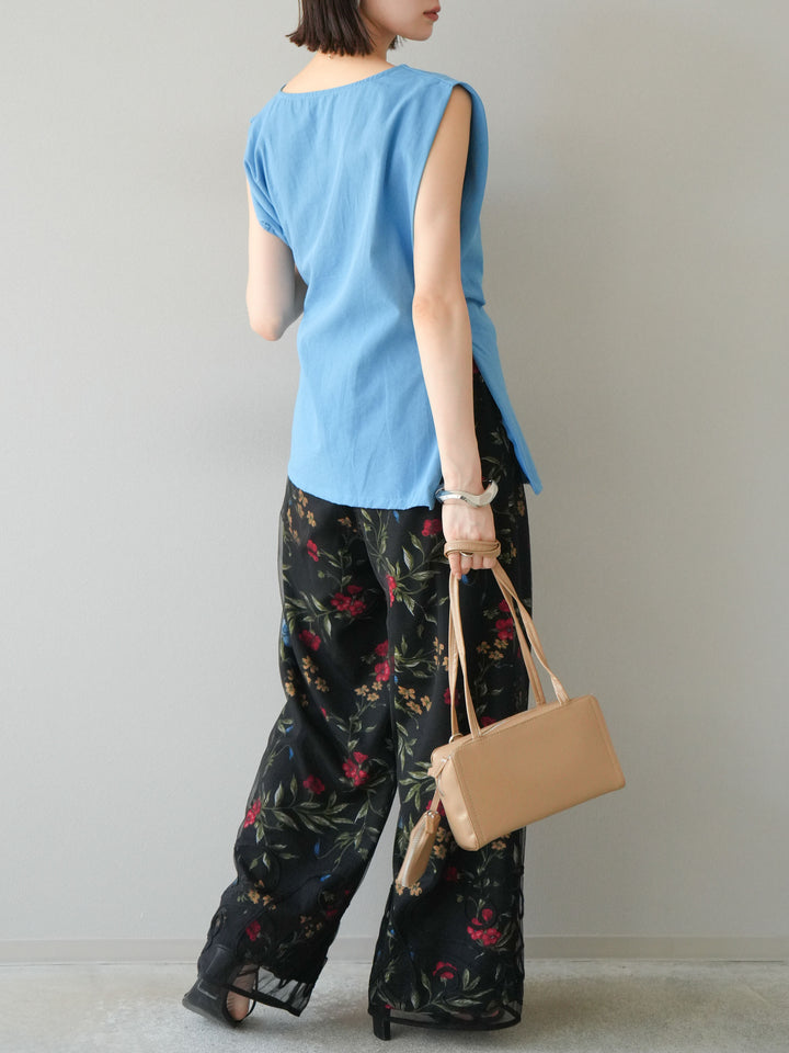 【預購】植物圖案休閒褲/黑色