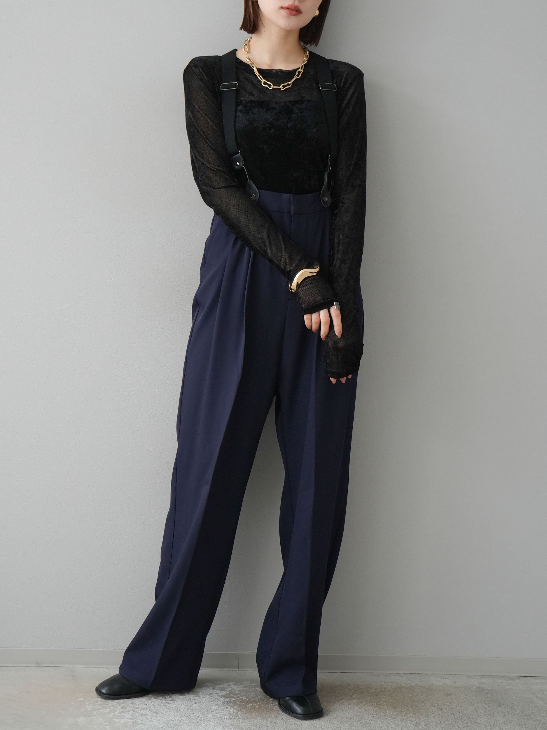 予約]サスペンダー付きツイルパンツ/ネイビー – Lumier