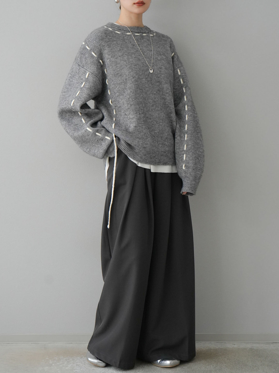 [預訂] 針織設計套頭衫/灰色