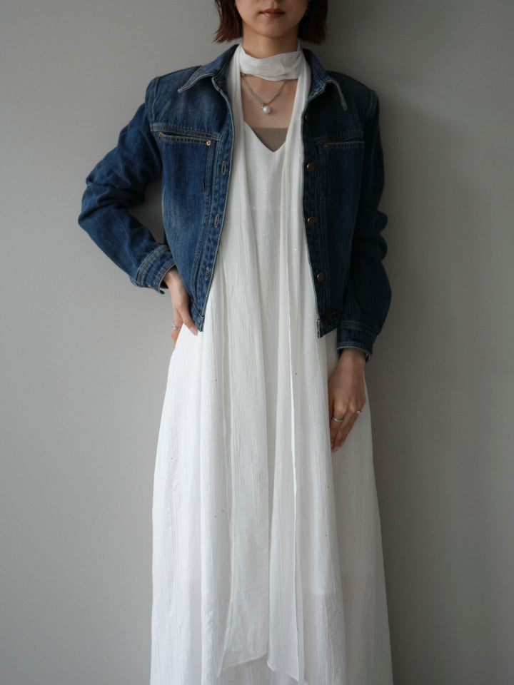 [予約]ラメツイストストラップVバックドレス/white
