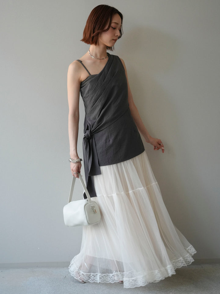 [予約]ワンショルダーラップトップス/gray