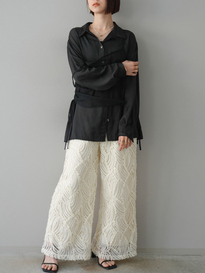 【預購】透視提花寬褲/象牙白