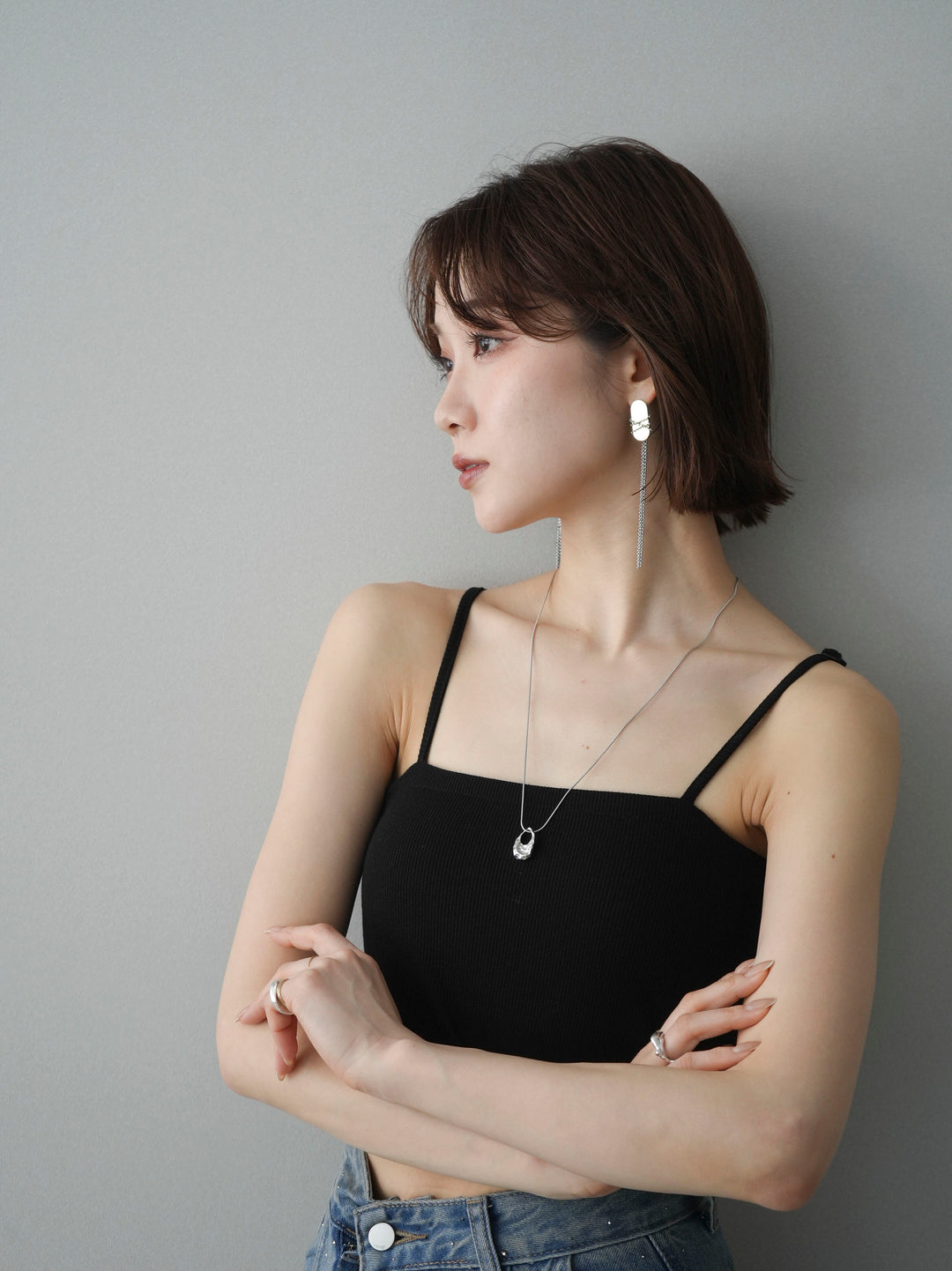 [予約]ロングチェーンモチーフピアス/mix