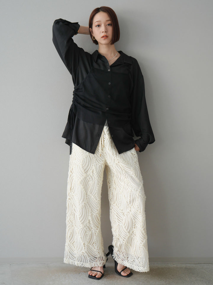 【預購】透視提花寬褲/象牙白