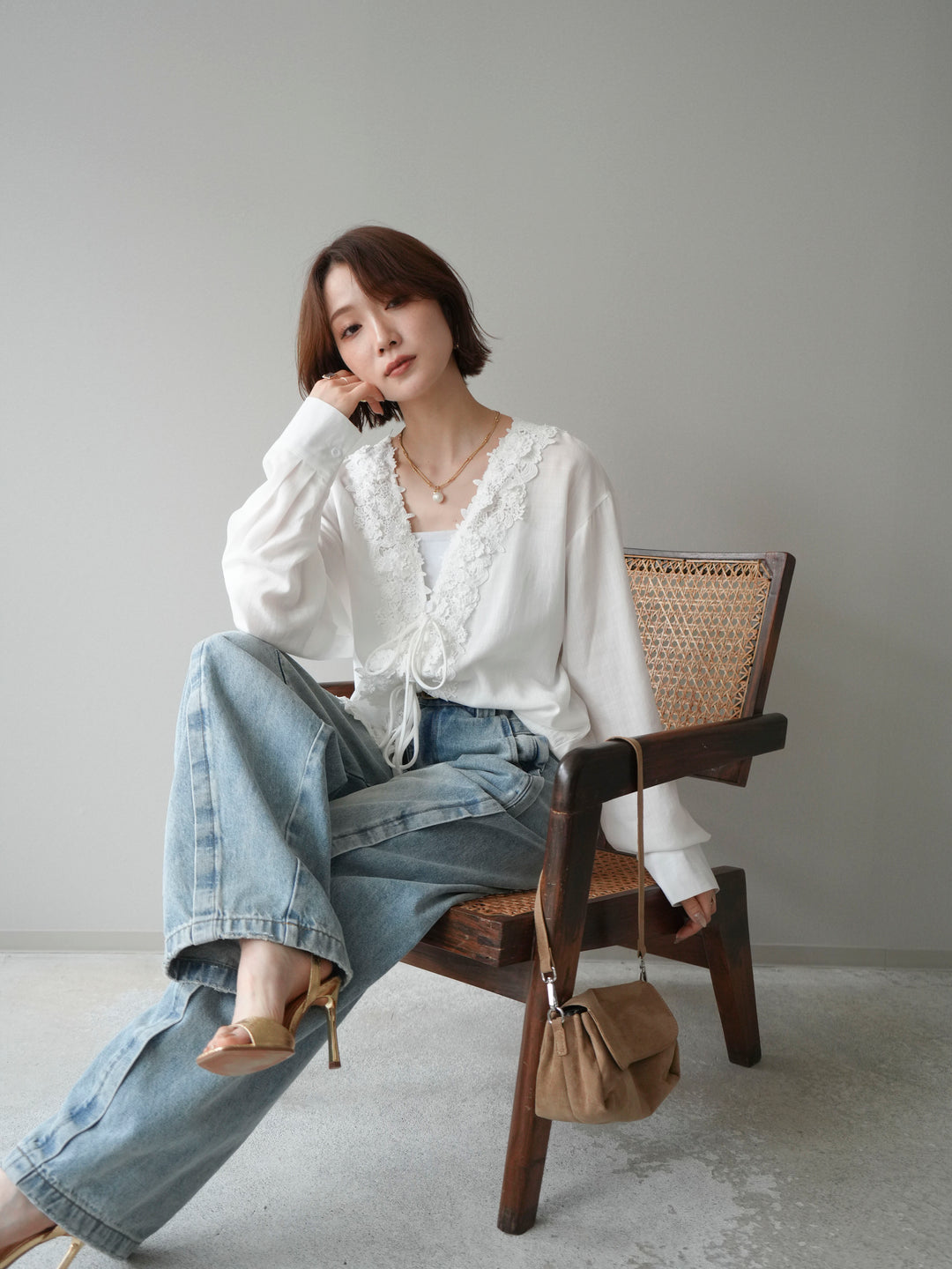 [SET]レースフロントリボンブラウス+選べるアクセセット(2set)