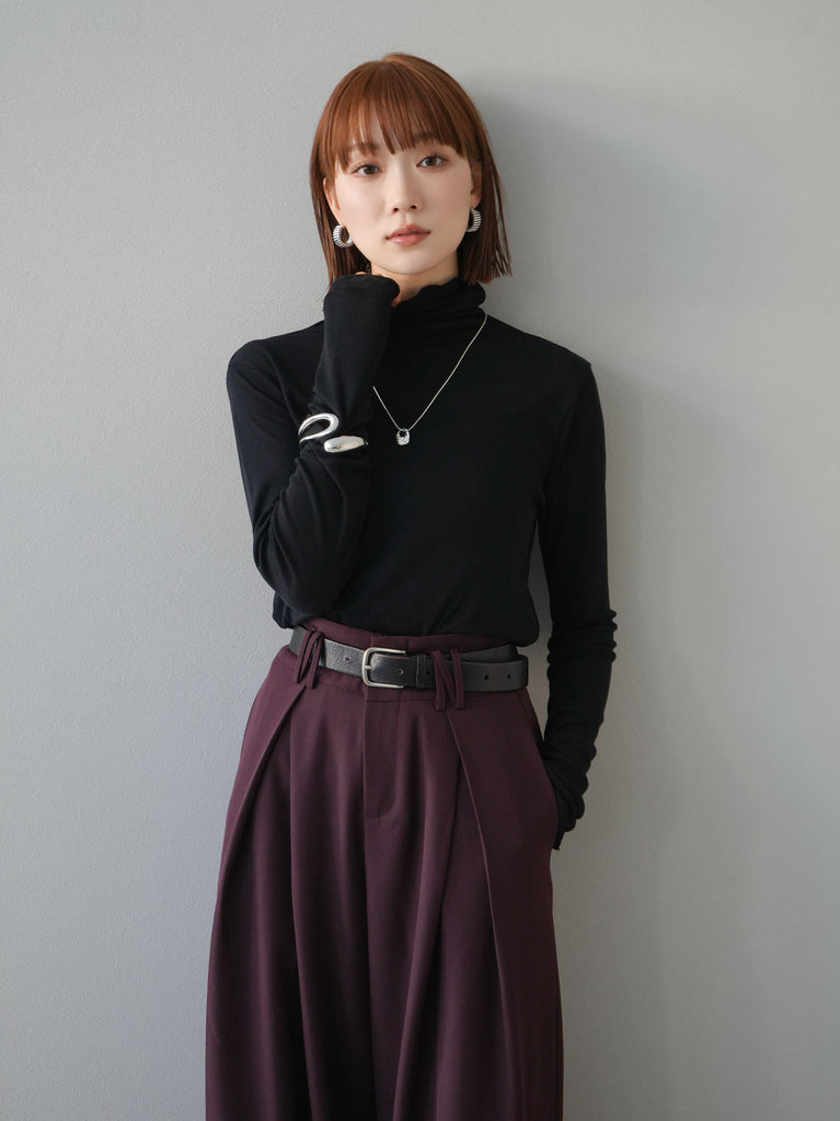 予約]シアーリブメローハイネックトップス/ブラック – Lumier