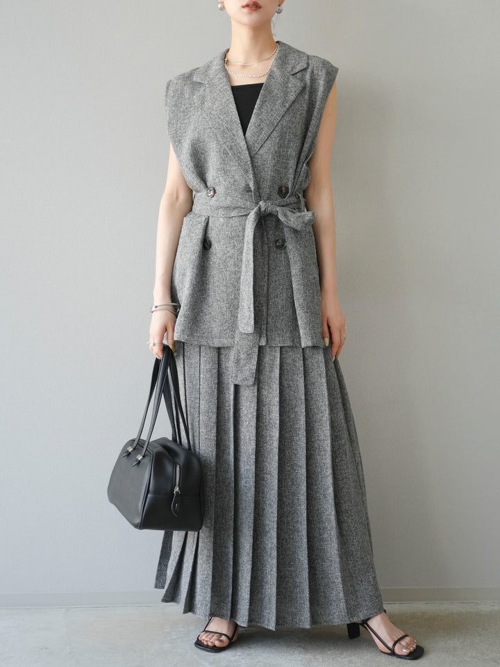 [予約]ミックスツイードプリーツスカート/ブラック