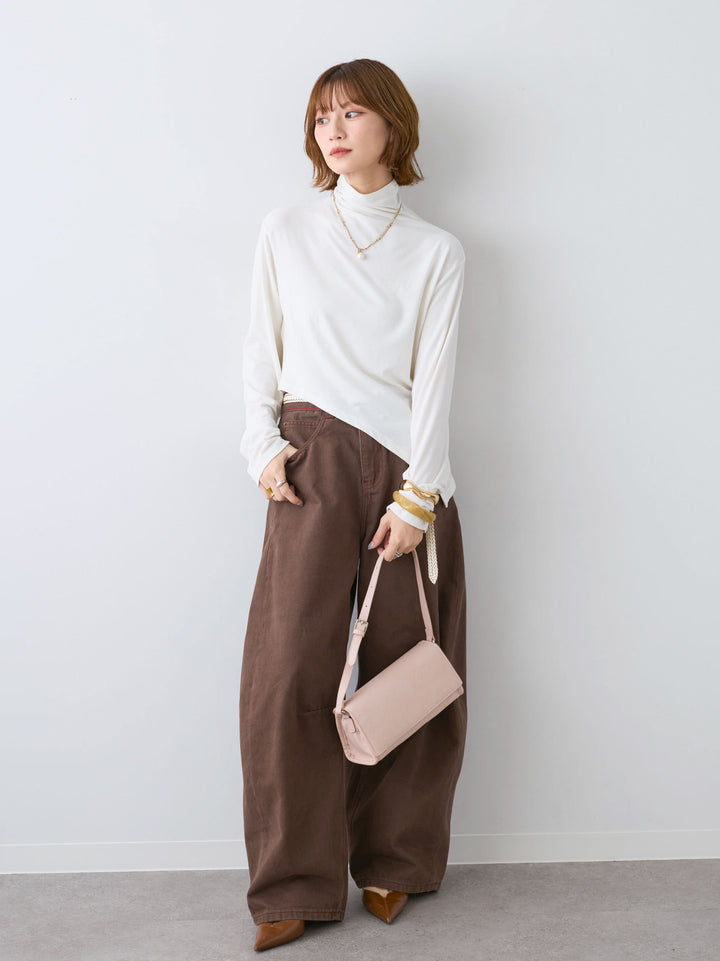 [予約]カラーステッチワイドパンツ/brown