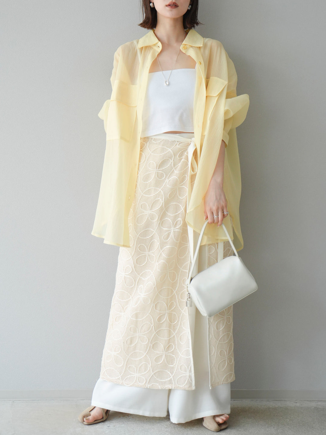 [予約]メッシュコード刺繍ラップスカート/アイボリー