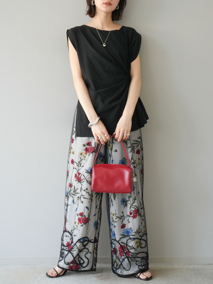 【預購】植物圖案休閒褲/米白色