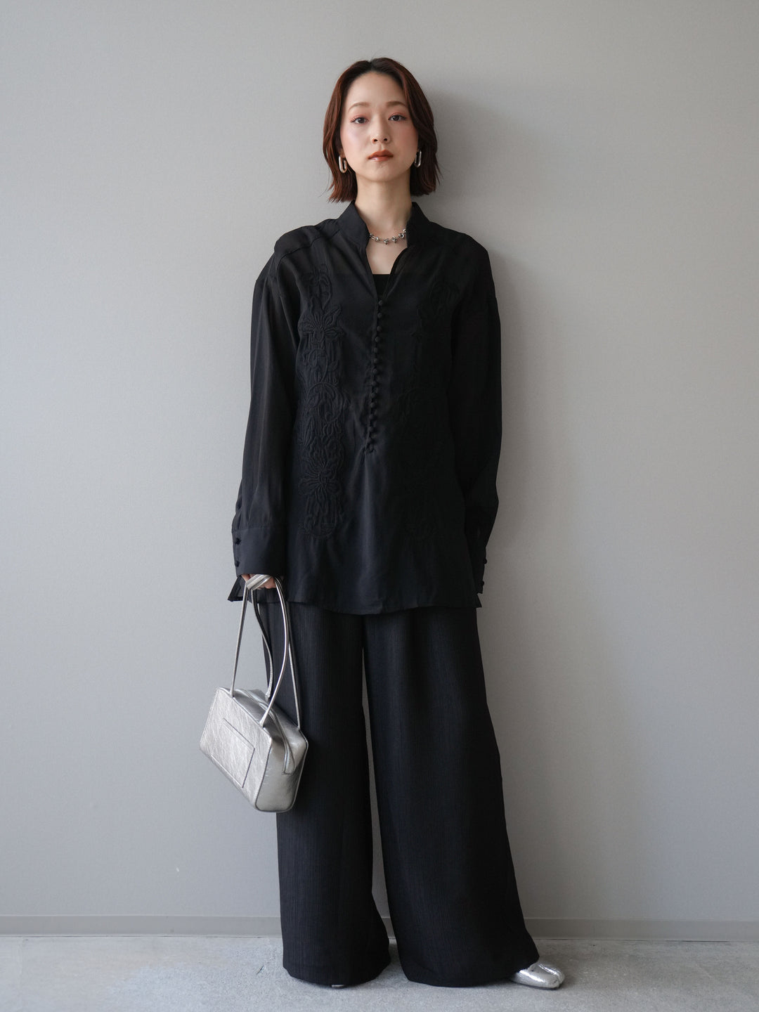 [予約]クレープドレープタックパンツ/black