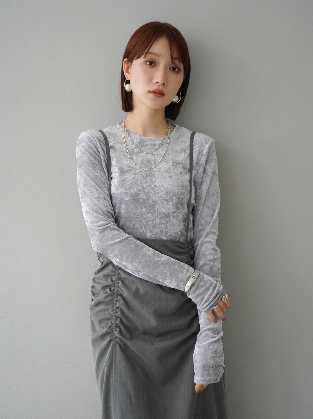 【預購】褶皺吊帶裙/炭灰