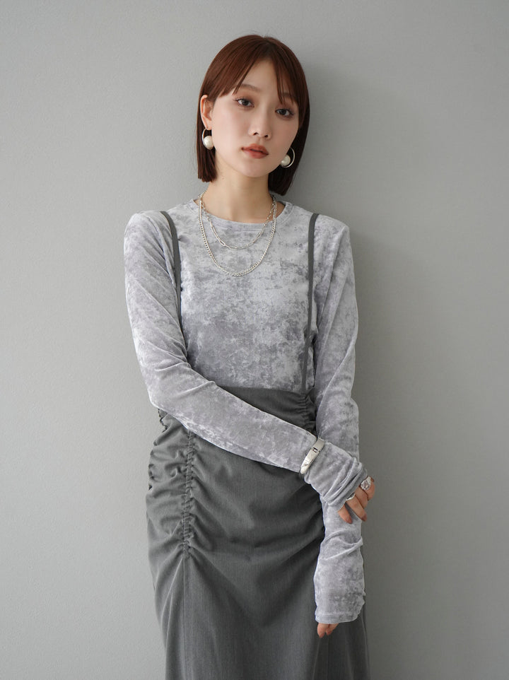 【預購】褶皺吊帶裙/炭灰