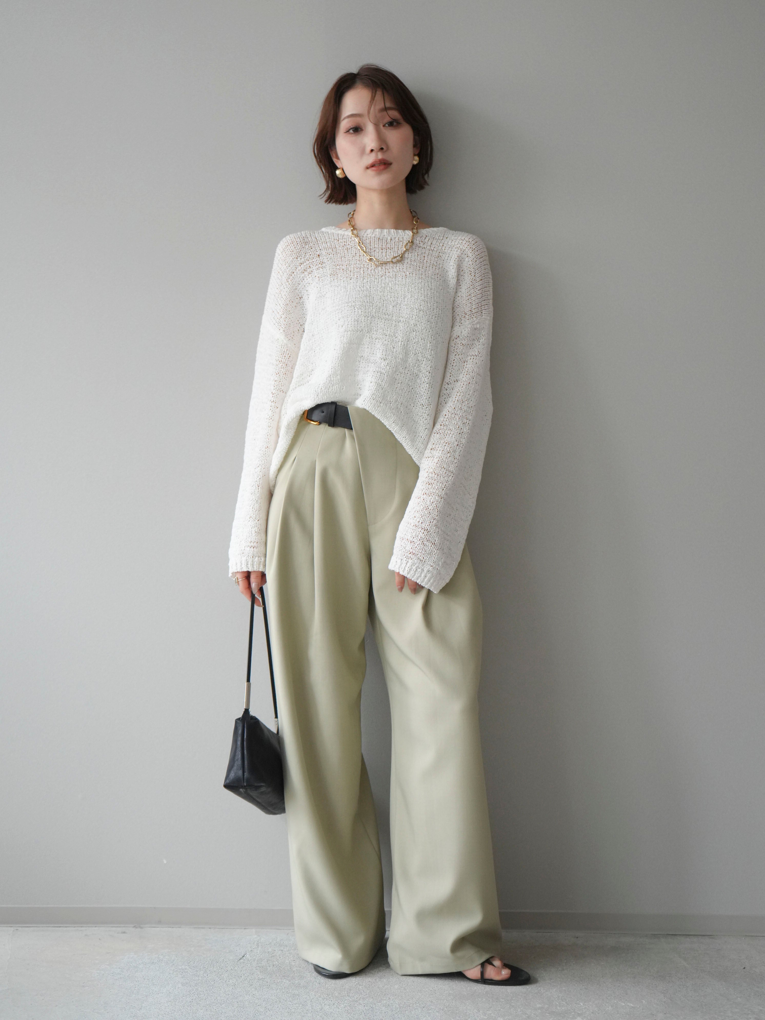 予約]アシンメトリーベルトタックワイドパンツ/beige – Lumier