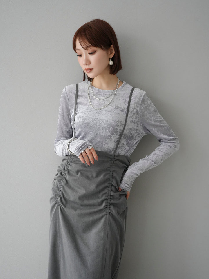 【預購】褶皺吊帶裙/炭灰