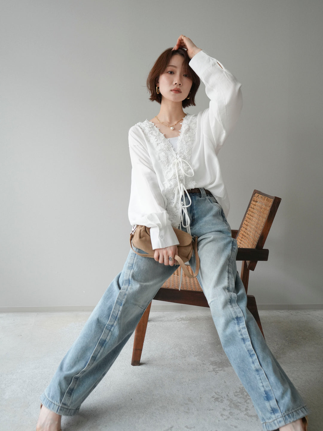 [SET]レースフロントリボンブラウス+選べるアクセセット(2set)