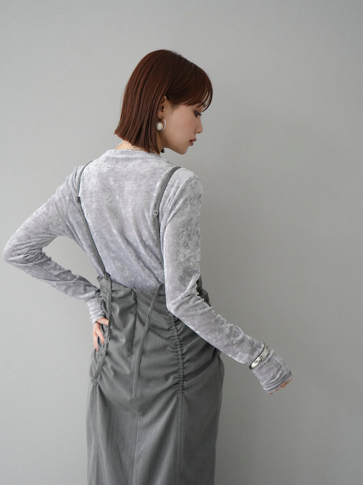 【預購】褶皺吊帶裙/炭灰