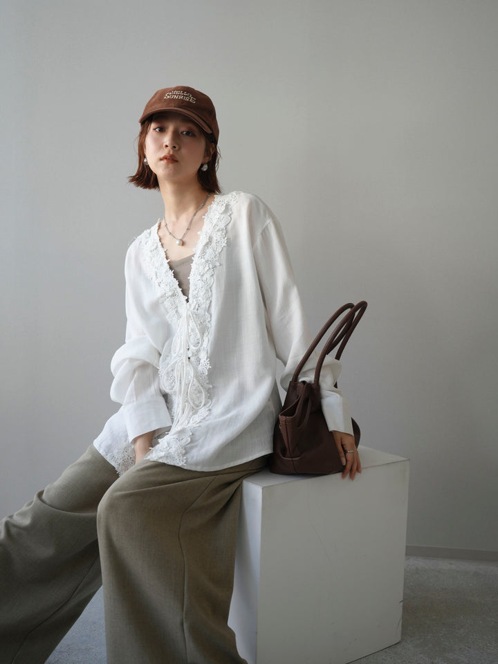 [SET]レースフロントリボンブラウス+選べるアクセセット(2set)