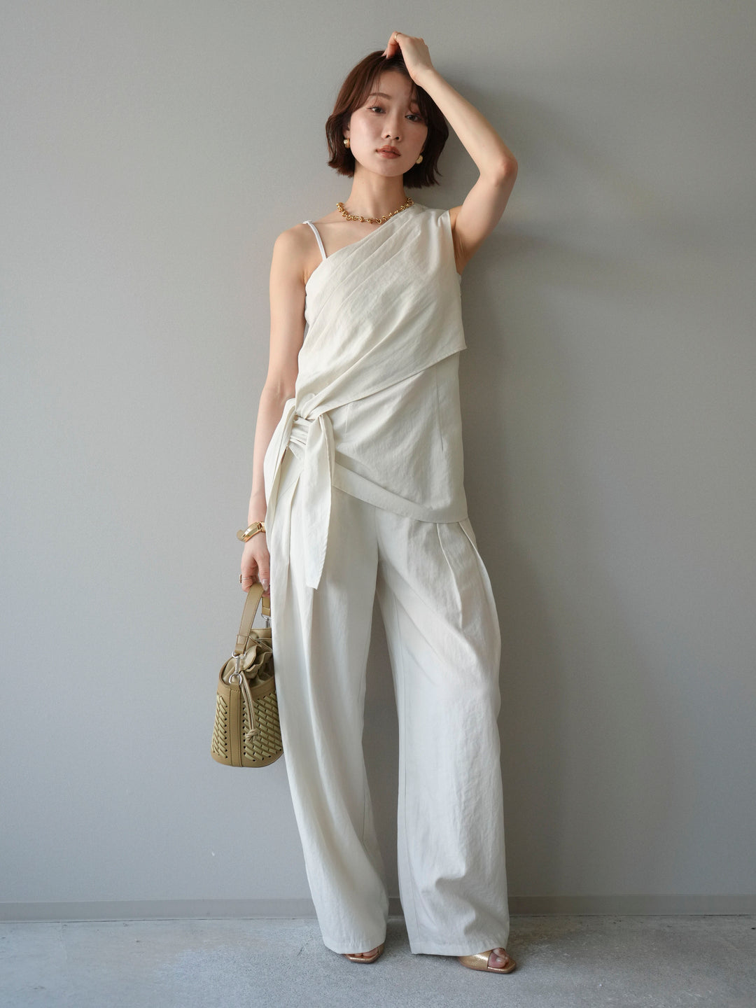 [予約]ワンショルダーラップトップス/ivory