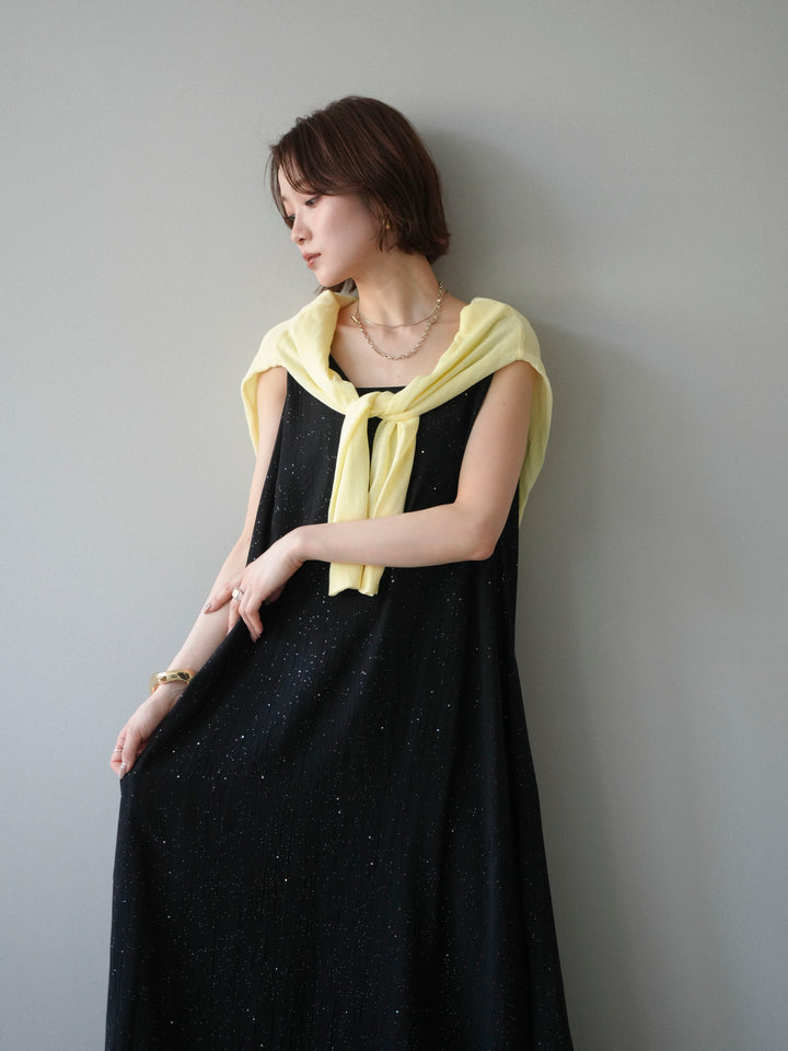 [予約]ラメツイストストラップVバックドレス/black