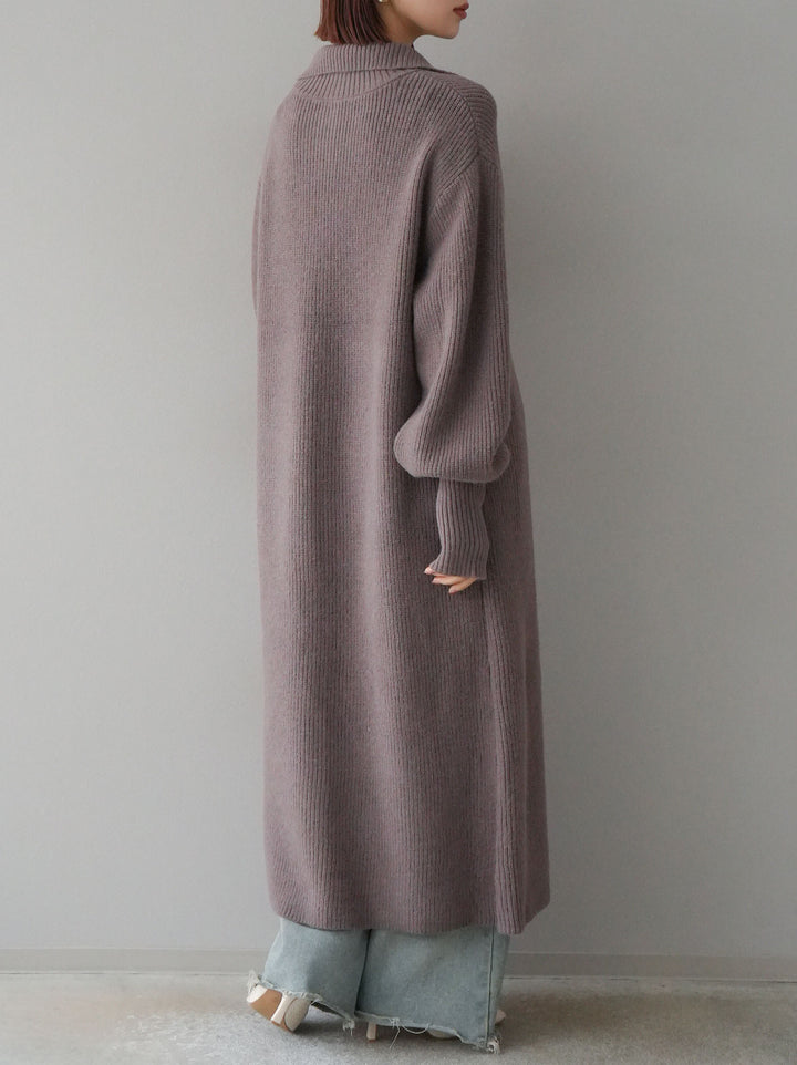 [予約]ハイネックニットロングカーディガン/モカ