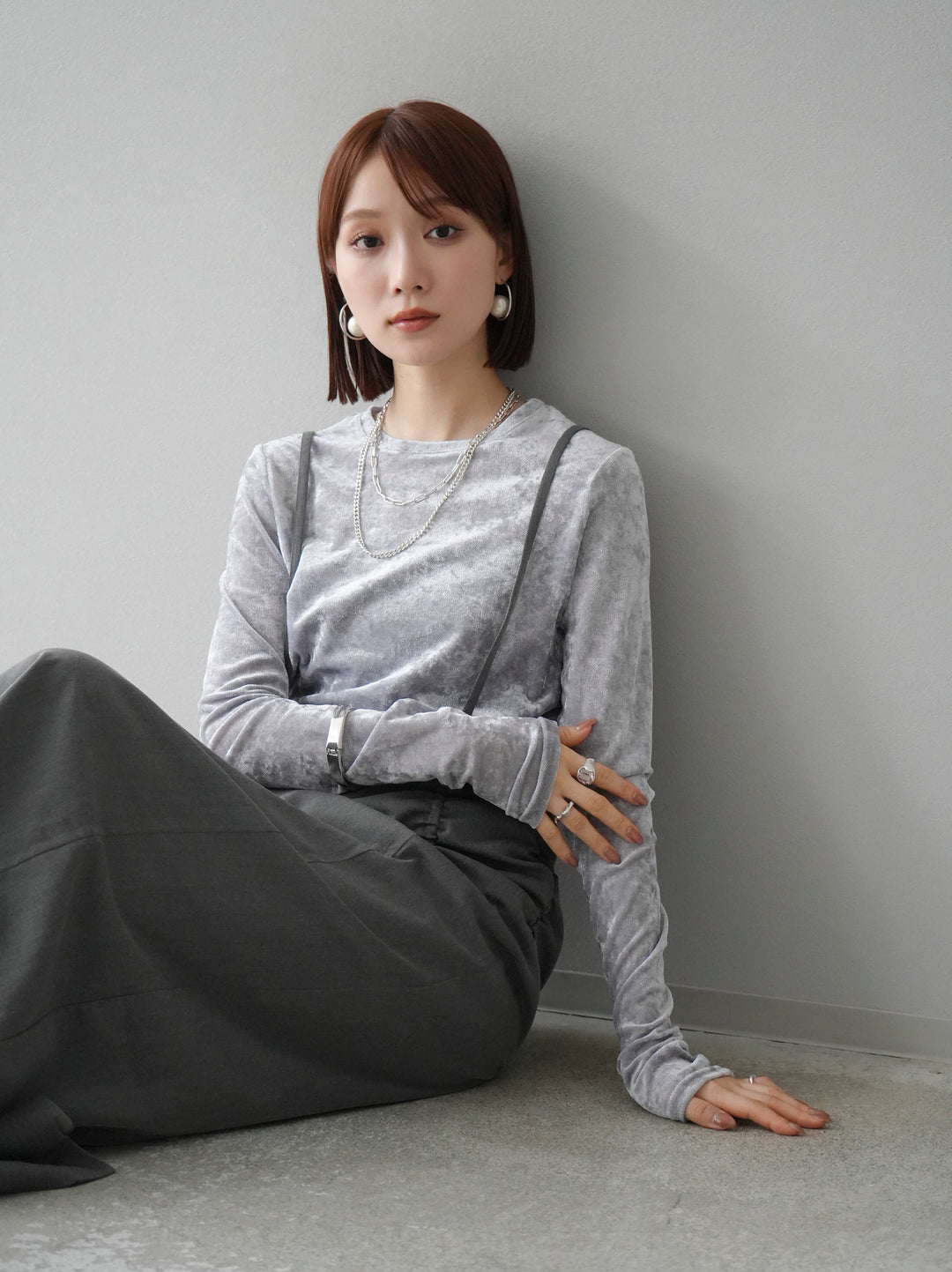 【預購】褶皺吊帶裙/炭灰