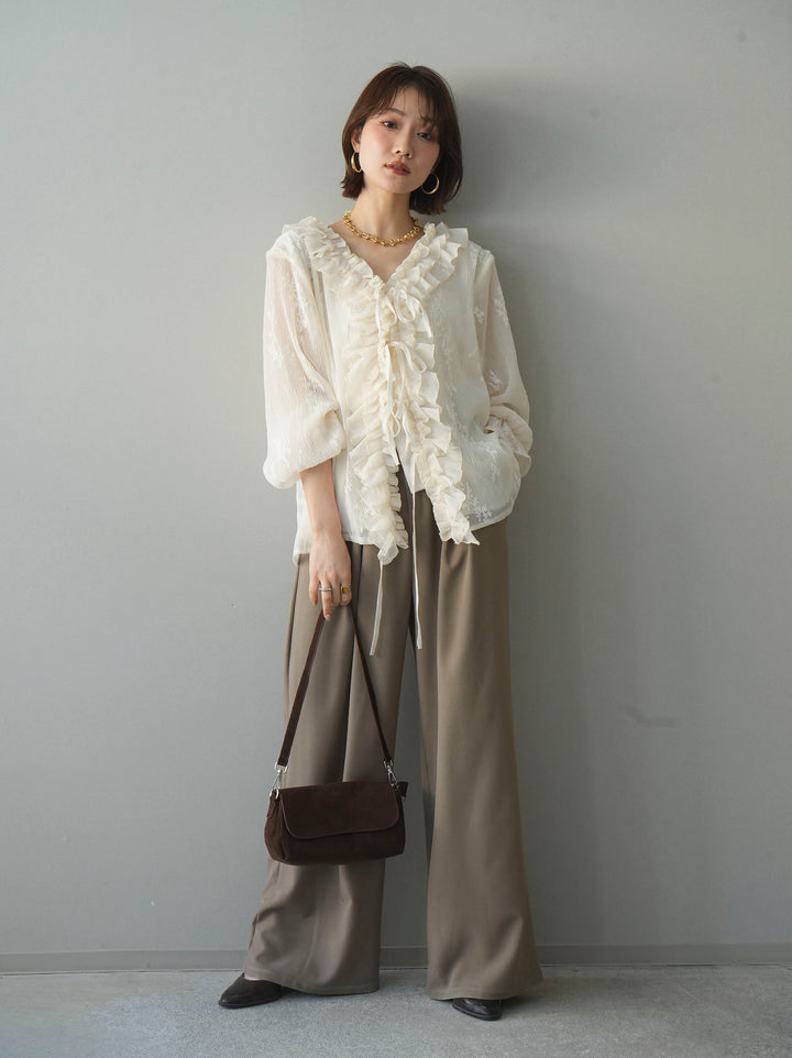 [予約]ベルト付キーホルダーモチーフワイドパンツ/mocha