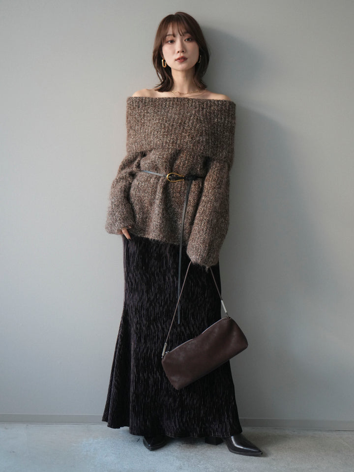 [予約]オフショルミックスニットプルオーバー/brown