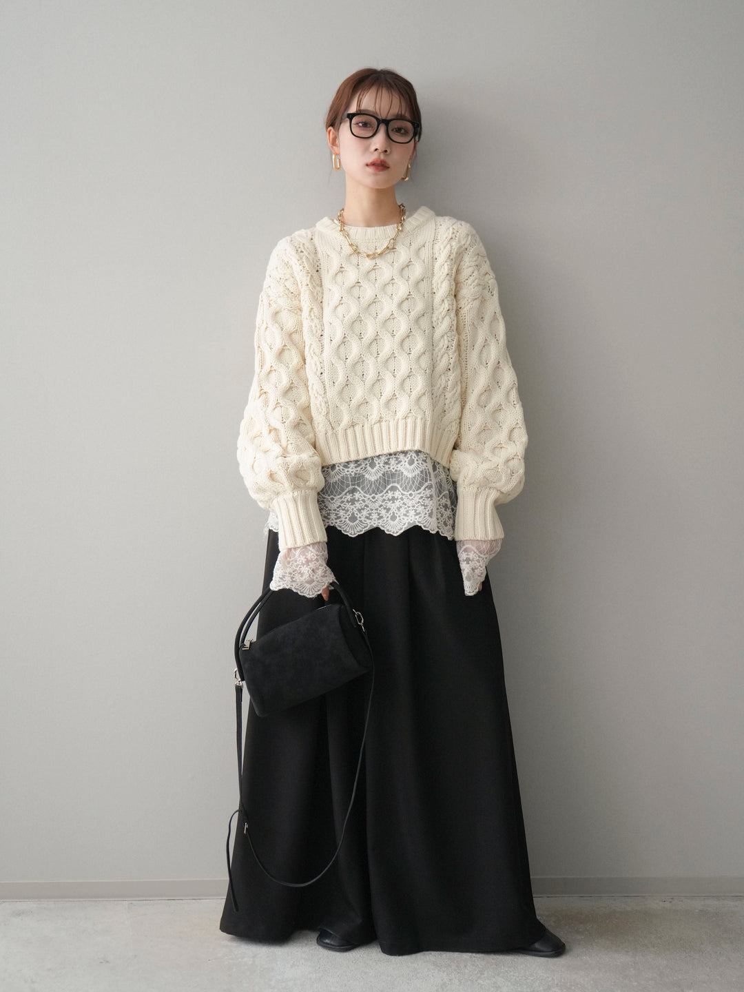 [予約]バルキーケーブルクロップドニットプルオーバー/ivory