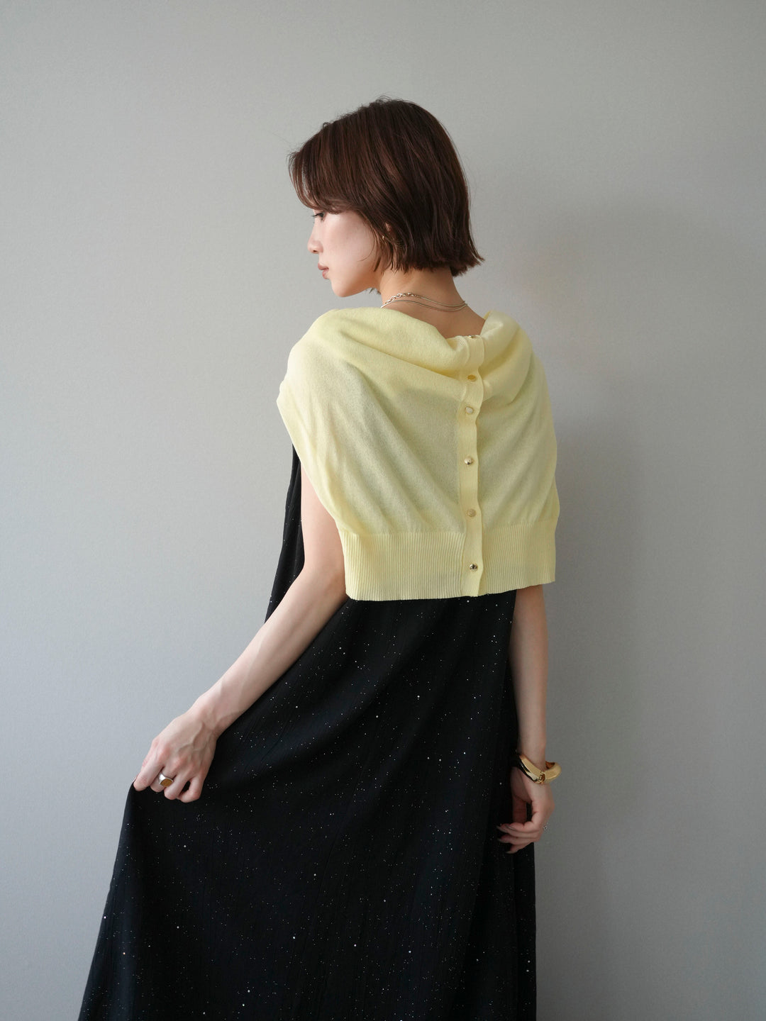 [予約]ラメツイストストラップVバックドレス/black
