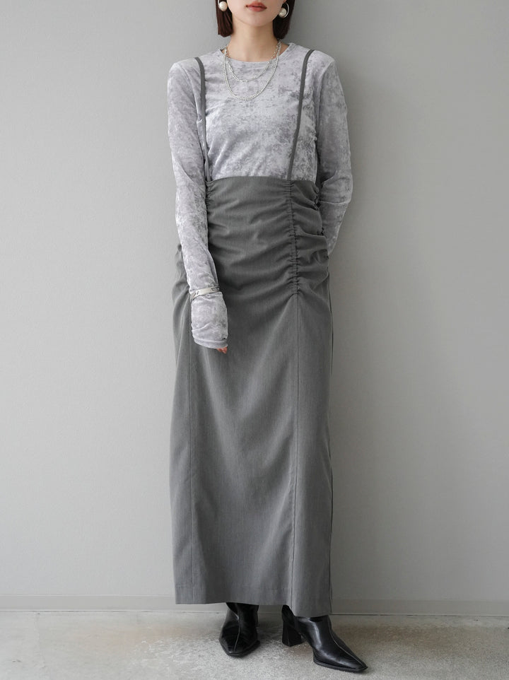 【預購】褶皺吊帶裙/炭灰