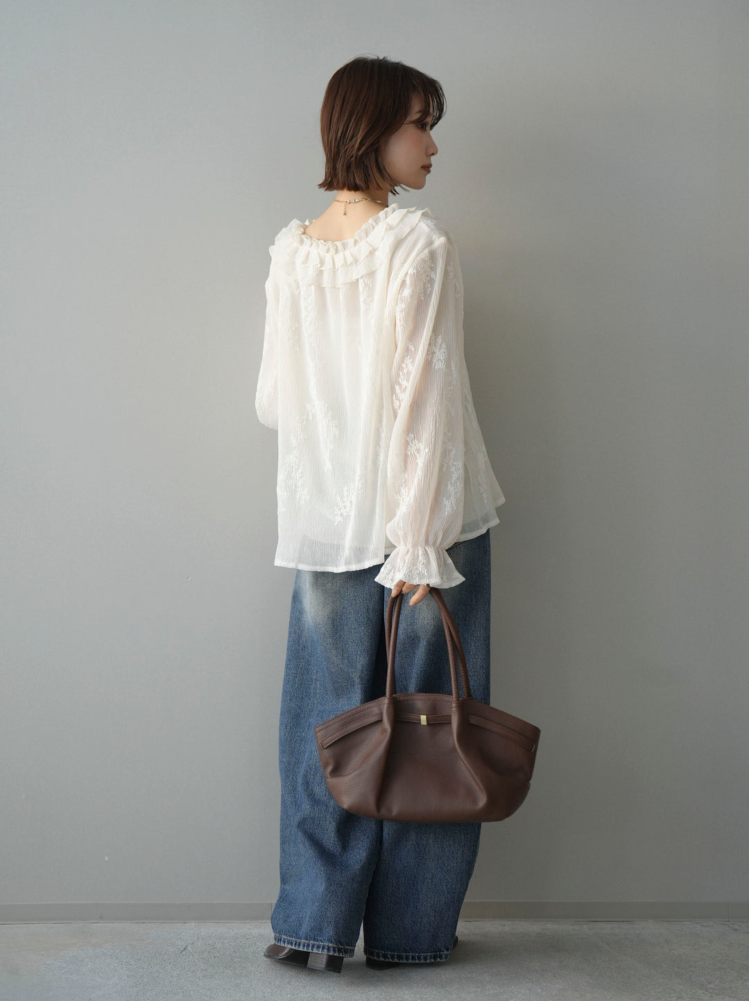 [予約]ダメージデニムセミワイドパンツ/lightblue