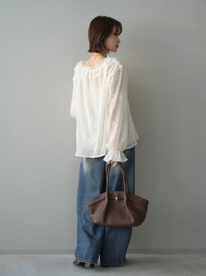 [予約]ダメージデニムセミワイドパンツ/lightblue